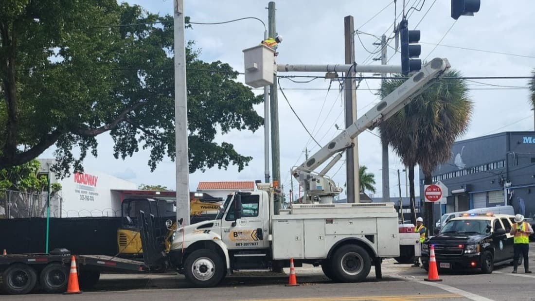 Bore Tech field crew supporting utility response work with bucket truck and traffic control.