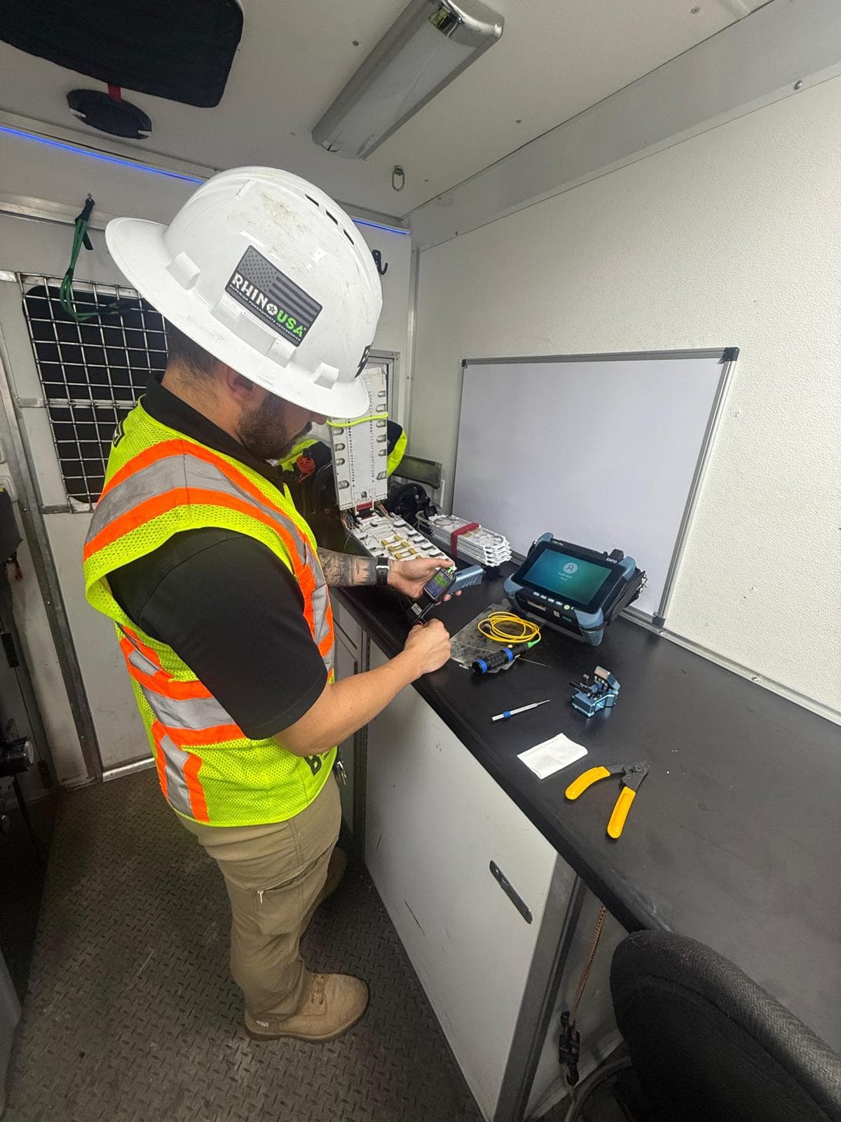 Fiber optic cabling field work.